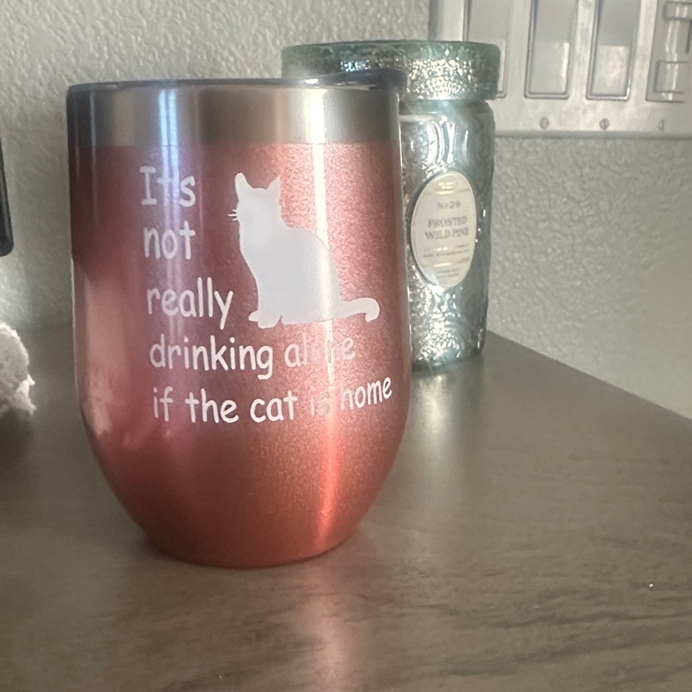 Rose Gold Cat-Themed Wine Tumbler